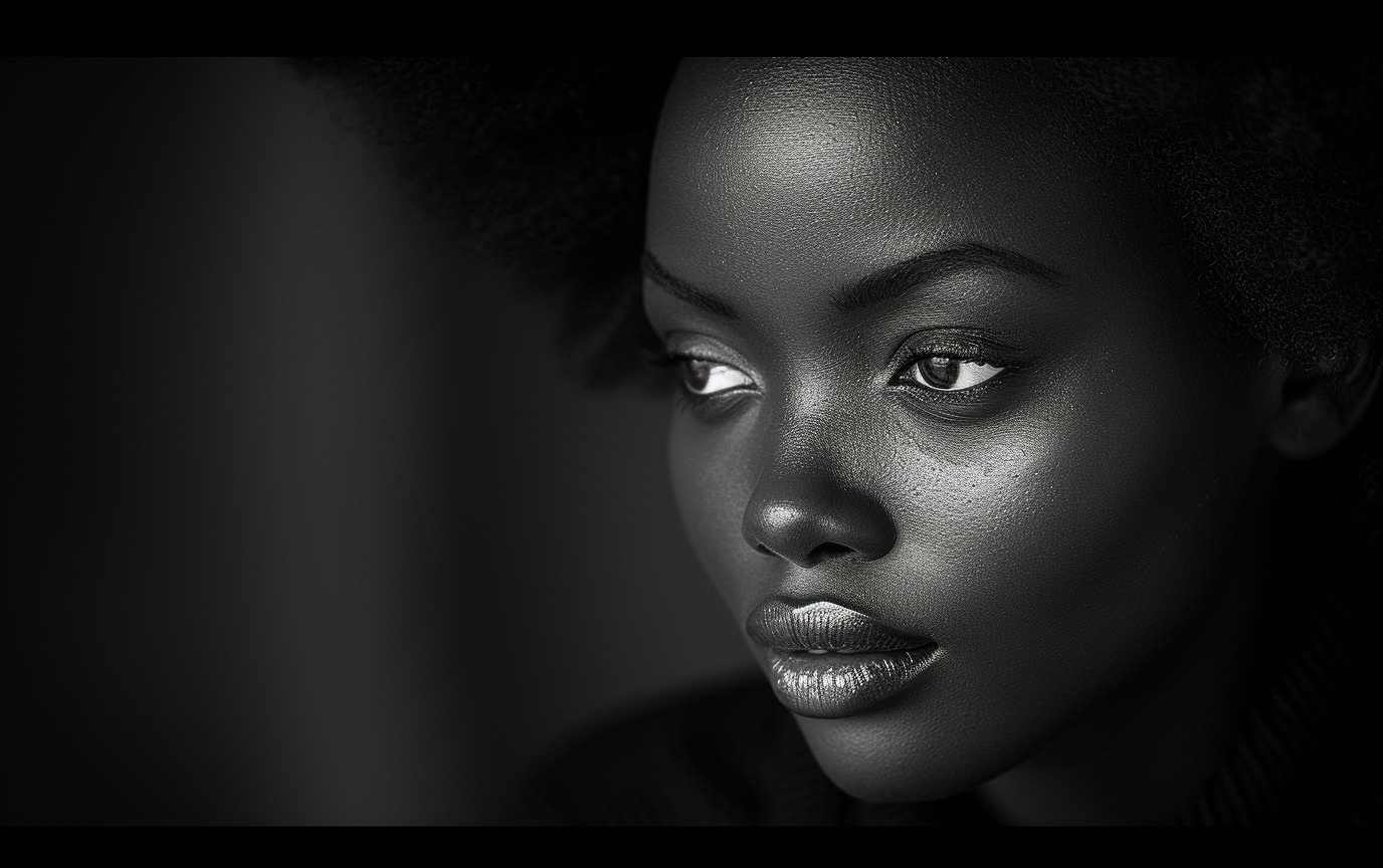 The black and white photo is of a woman