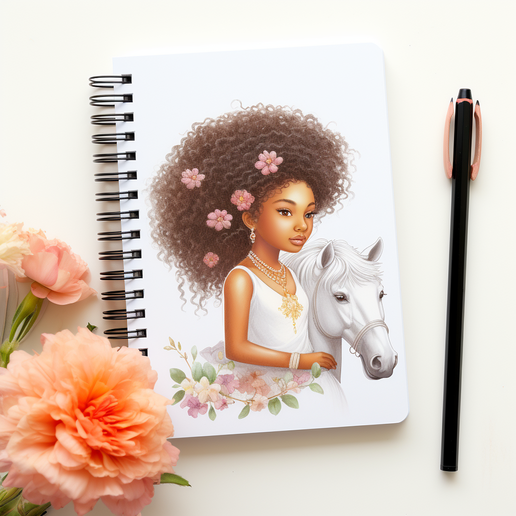 Horse with afro Art Prints white background note book