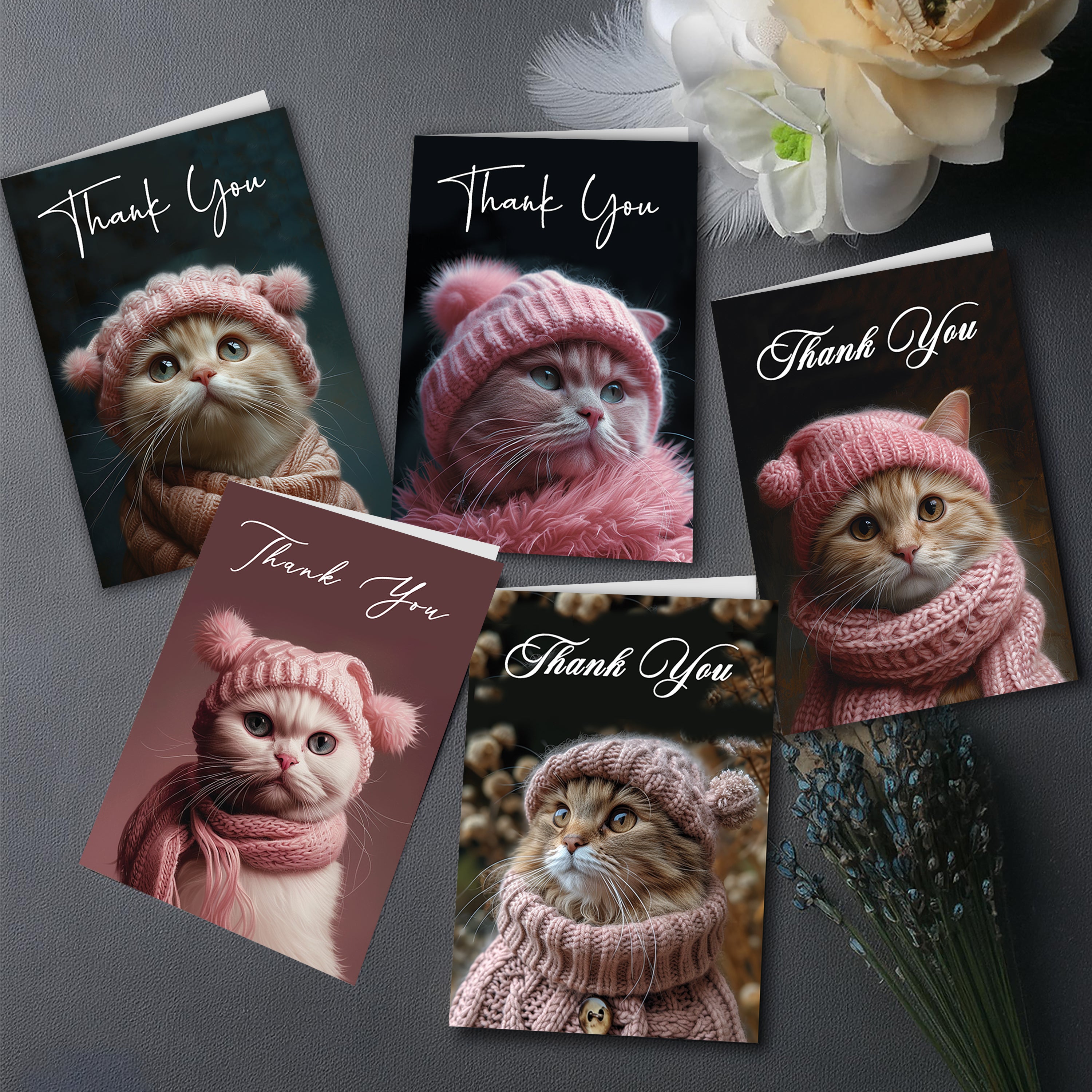 Cat Art "Thank You" Cards – Digital Art Set