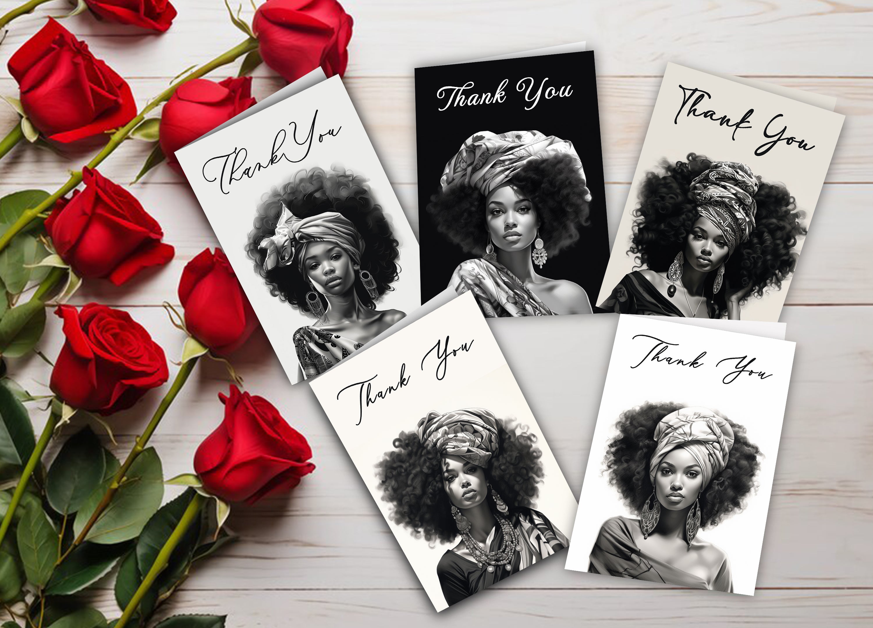 Elegant Afrocentric "Thank You" Cards – Digital Art Set of 5