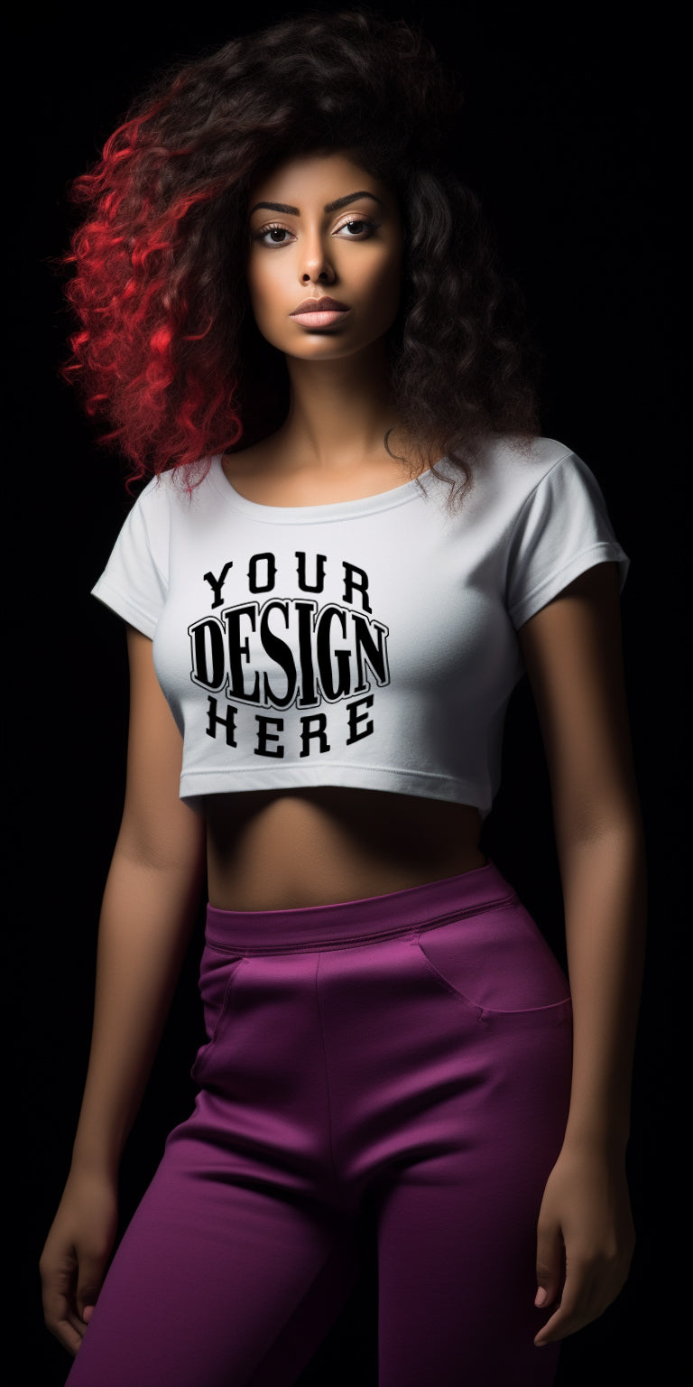 Urban Confidence - Stylish Woman in White Crop Top with Customizable Design