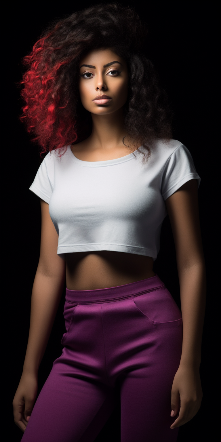 Urban Confidence - Stylish Woman in White Crop Top with Customizable Design